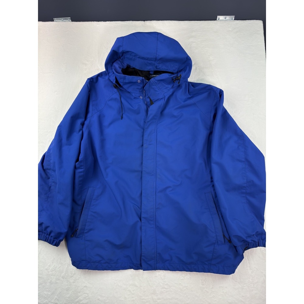 Lands' End Jacket Mens 4XL Blue Hooded Nylon Full Zip Lined Windbreaker